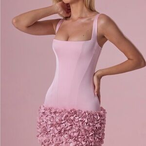 Oh Polly Pink Zelia Satin Mini Dress in Blush Pink